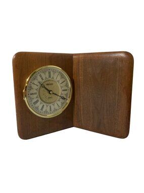 Vintage Stuart Austin Walnut Wood Book Clock Award Plaque
